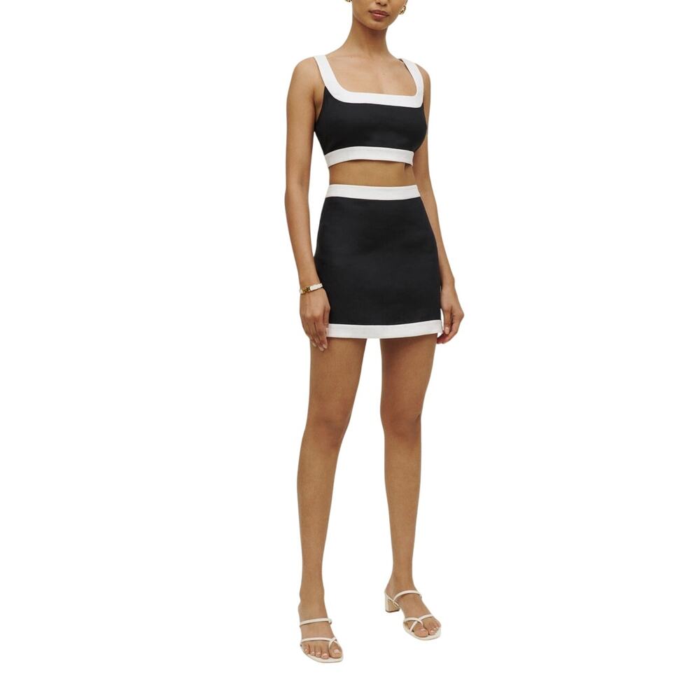 Reformation Black and White Crop Top & Mini Skirt Set